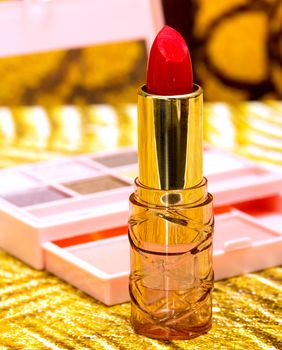 Cosmetic Red Lipstick Representing Make Up And Cosmetics