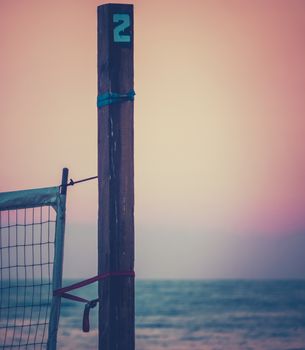 Sports Image Of A Beach Volleyball Net On A Californian Beach At Sunset With Copy Space