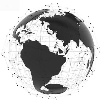 Globe internet connecting. Black Earth with dots and lines on white background. 3d illustration