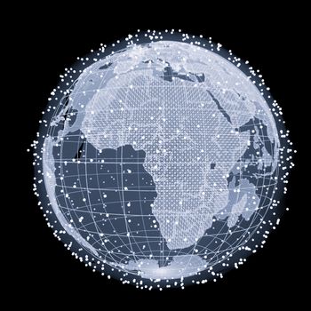 Abstract Telecommunication Earth Map. Communication network concept. 3d illustration