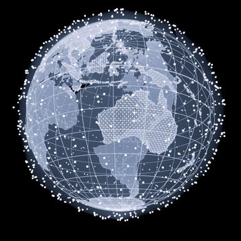 Abstract Telecommunication Earth Map. Communication network concept. 3d illustration