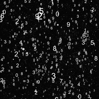 Abstract background with numbers. Fly numbers on black background