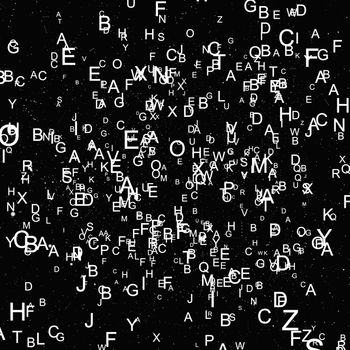 Abstract white alphabet fly on black background. Education concept