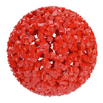 3D red abstract sphere of small cubes. 3d illustration
