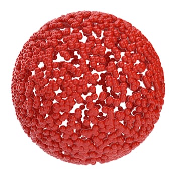 Red abstract sphere consisting of small particles. 3d illustration. Template for your design