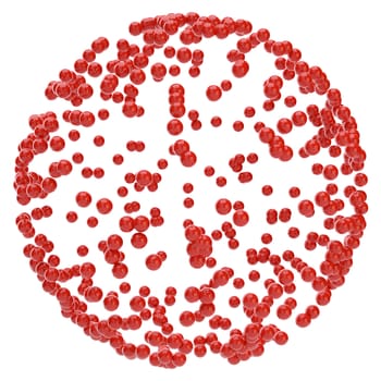 Red abstract sphere consisting of small particles. 3d illustration. Template for your design