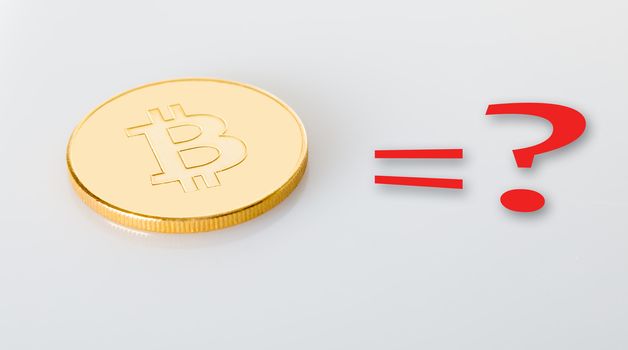 bitcoin crypt money and question mark on white background