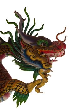 Dragon statue on white background.