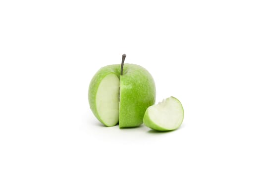 One slice from a ripe green apple isolated on a white background