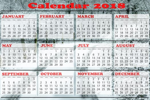 Calendar for 2018. Scheduler, Agenda or Diary template. Week starts on Sunday.