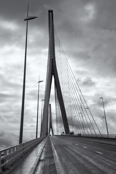 The bridge Pont de Normandie crosses the Seine river near Le Havre