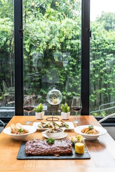 dining table with food ready to eat