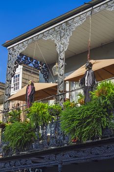 Balcony decorated for halloween in the French quarter for New Orleans