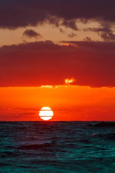 Hot and romantic sunset over the Baltic sea. Calm landscape