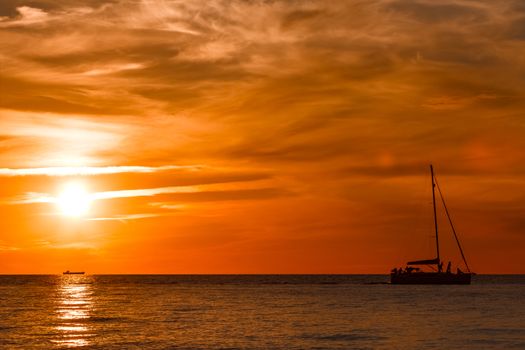 Hot and romantic sunset over the Baltic sea. Calm landscape