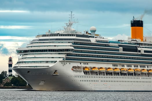 Large royal cruise liner on the way. Travel and spa services