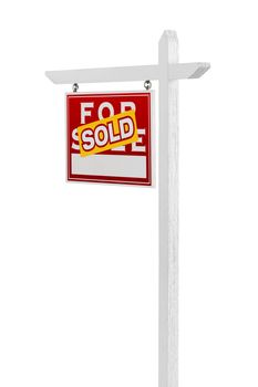 Left Facing Sold For Sale Real Estate Sign Isolated on a White Background.