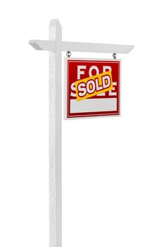 Right Facing Sold For Sale Real Estate Sign Isolated on a White Background.