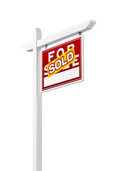 Right Facing Sold For Sale Real Estate Sign Isolated on a White Background.