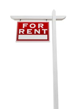 Left Facing For Rent Real Estate Sign Isolated on a White Backgound.