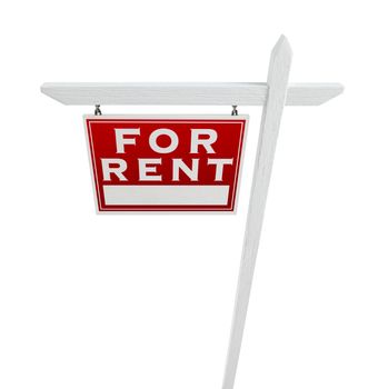 Left Facing For Rent Real Estate Sign Isolated on a White Backgound.