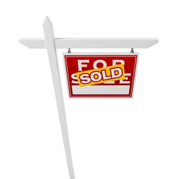 Right Facing Sold For Sale Real Estate Sign Isolated on a White Background.