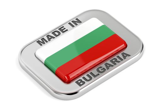 Made in Bulgaria, shiny silver badge with Bulgarian flag inside