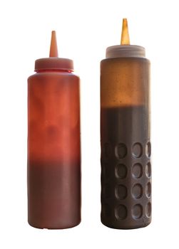 A Pair Of Squeezy Bottles For Ketchup And Brown Sauce (Scottish Chippy Sauce)