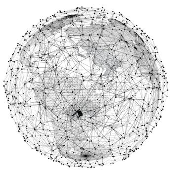 Close up of the Earth and a network lines on top of it. Concept of globalisation. A beautiful element for your design. 3d illustration. White background