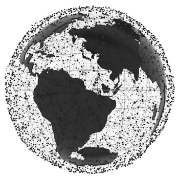 Globe internet connecting. Black Earth with dots and lines on white background. 3d illustration