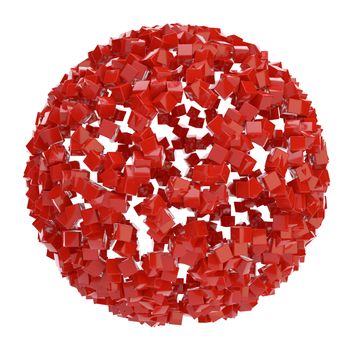 3D red abstract sphere of small cubes. 3d illustration