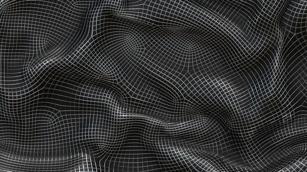 3D Illustration Abstract Black Background with Metal Mesh