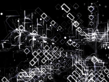 Technology Abstract Background With Lines, Rectangles and Dots. Digital concept. 3D Illustration