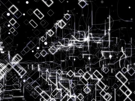 Technology Abstract Background With Lines, Rectangles and Dots. Digital concept. 3D Illustration