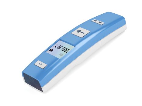 Modern non-contact infrared thermometer on white background