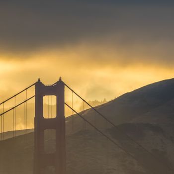 Detail Of The Golden Gate Bridge In San Francisco At Sunset