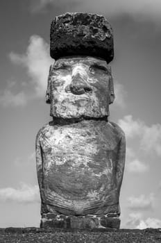 Moai statue, ahu Tongariki, easter island, Chile. Black and white picture