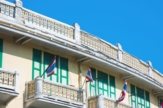 Old-fashioned building on Ratchadamnoen Road, Bangkok, Thailand
