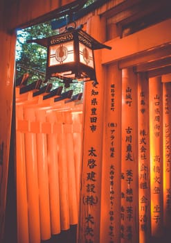 Traditional lantern in Fushimi Inari Taisha shrine, Kyoto, Japan