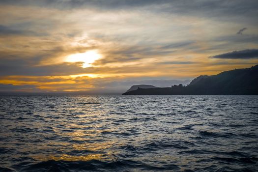 Taupo Lake landscape at sunset, New Zealand