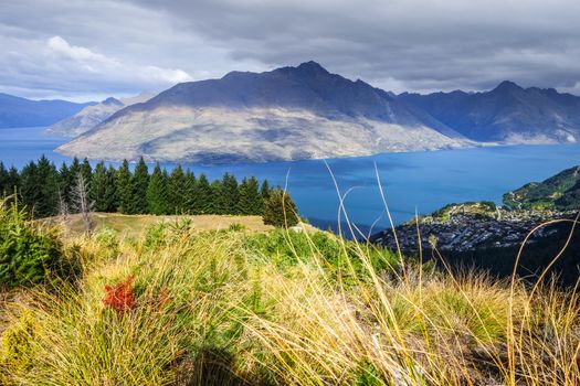 Lake Wakatipu and Queenstown aerial view, New Zealand