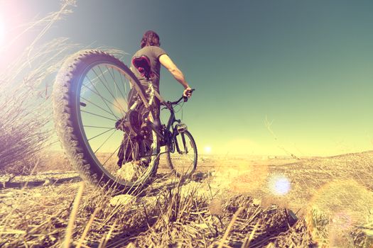 Healthy life.Sport and bike in vintage style.Landscape and bicycle
