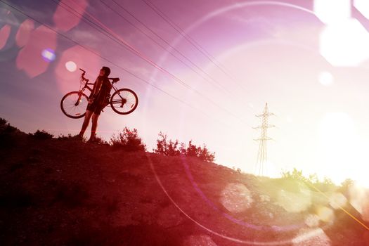 Sport and healthy life.Mountain bike and sunset.Extreme sport