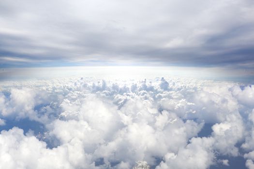 Horizon blue sky background above.Heaven concept.Airplane travel concept
