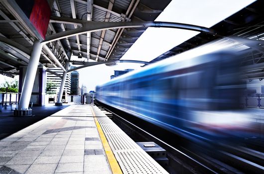 Travel concept,Thailand,Bangkok,Skytrain station sidewalk.Railway carriage