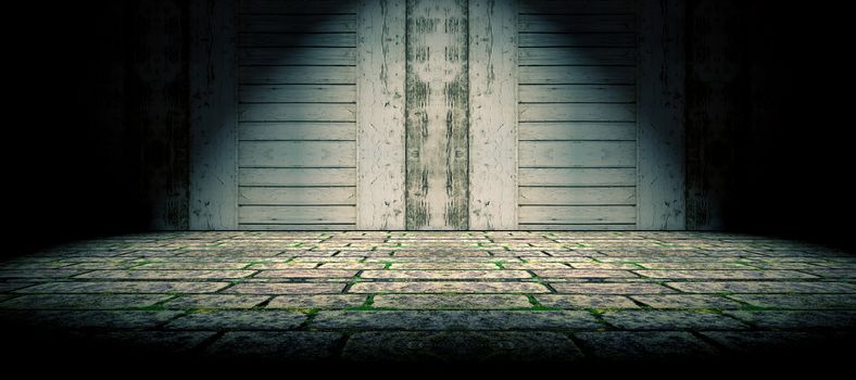 Wood door and cement floor background