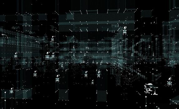 Hologram futuristic interface city. 3d illustration on black background