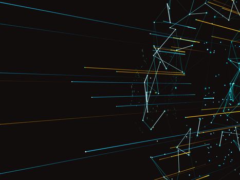 The concept of a modern digital world connected by Internet communications, payments, social networks. The world map and lines connect to the network. 3d illustration