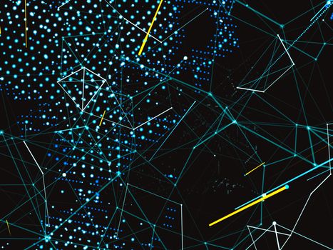 The concept of a modern digital world connected by Internet communications, payments, social networks. The world map and lines connect to the network. 3d illustration