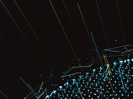 Computer, social, digital or other networks around the globe. Technological background. Digital representation of the world. Lines and points connected by a network. 3d illustration